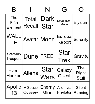 SPACE MOVIES - BINGO Card