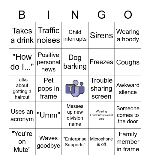 Microsoft Teams Bingo Card