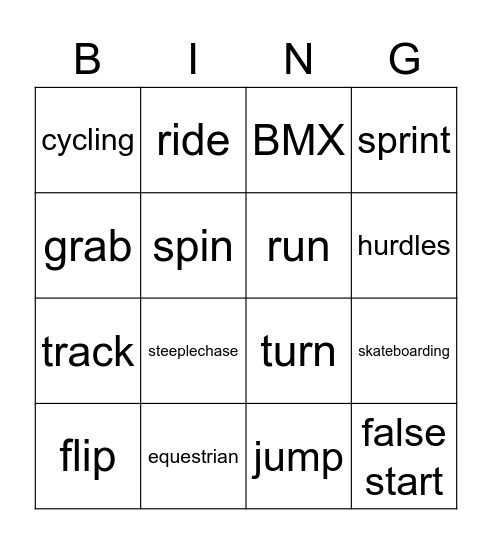 Wheel and Horse Sports Bingo Card