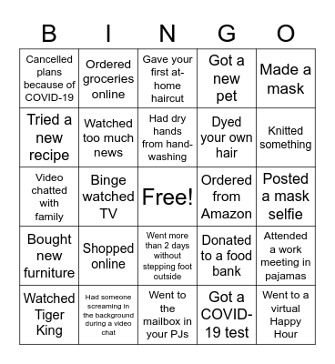 COVID-19 Bingo Card