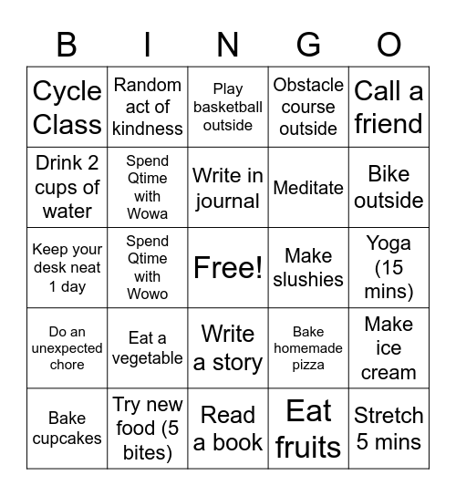 PabFam Summer Bingo Card