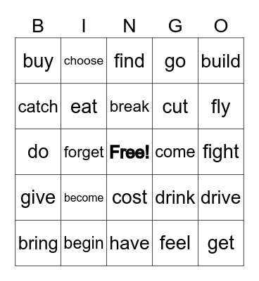 Irregular verbs - Past Participle Bingo Card