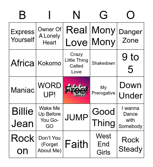 JukeBox Bingo 80s Hits Bingo Card