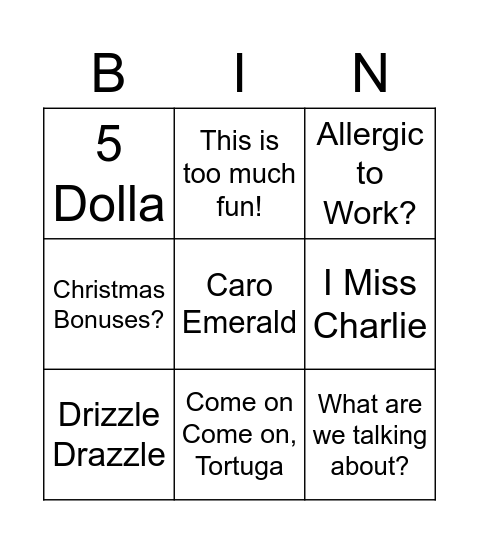 Jim Bingo Card