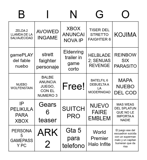 E3 BINGUS Bingo Card