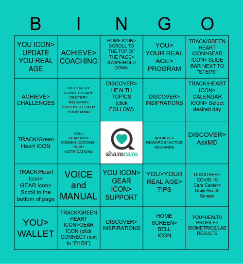 SHARECARE BINGO!! Bingo Card