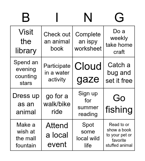 Summer reading bingo! Bingo Card