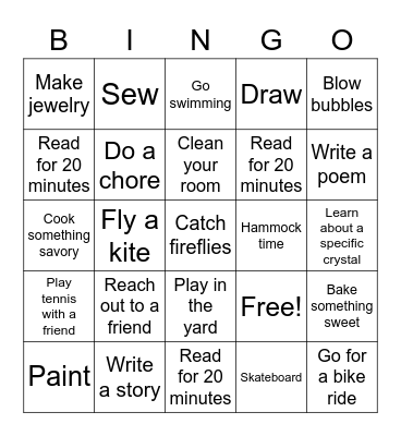 Summer Bingo Card