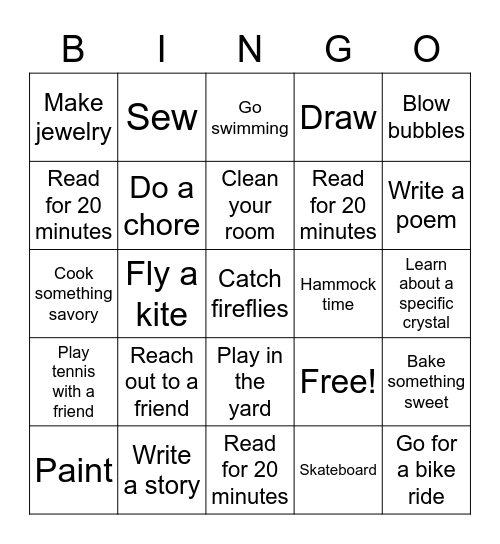 Summer Bingo Card