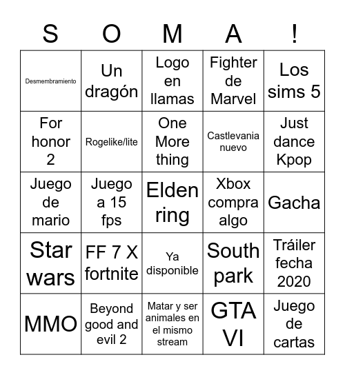 La fiesta del videojuego Bingo Card