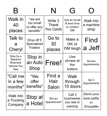 Prospecting Bingo Card