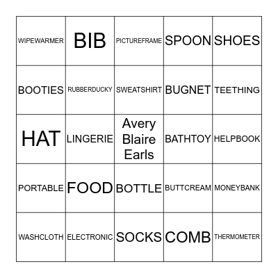 Baby Gift BINGO Card