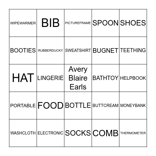 Baby Gift BINGO Card