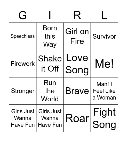 Girl Power Bingo Card