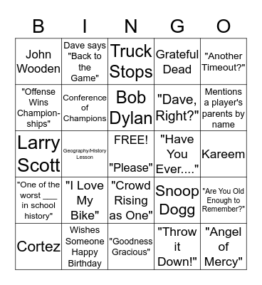 Bill Walton Bingo Card