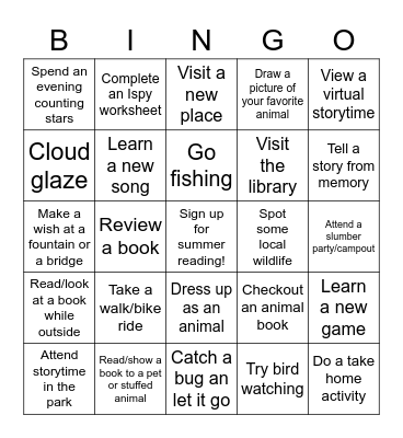 Summer Reading Bingo Card