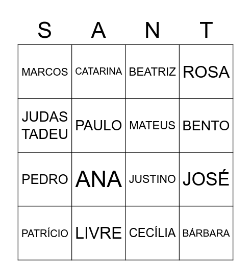 TODOS OS SANTOS Bingo Card