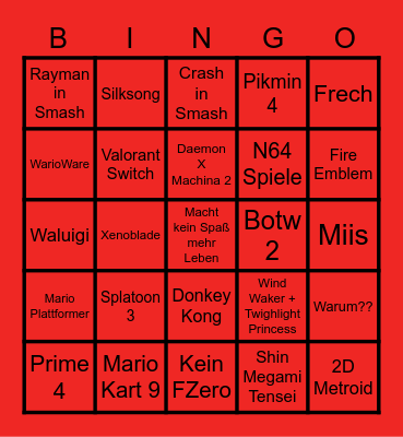 Nintendo E3 2021 Bingo Card