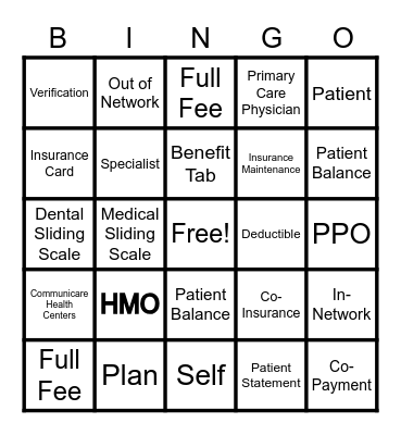 Insurance Bingo Card