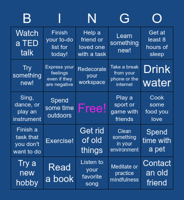 Self-Care Bingo Summer 2021 Bingo Card
