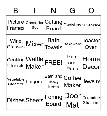 Bridal Shower Bingo Card