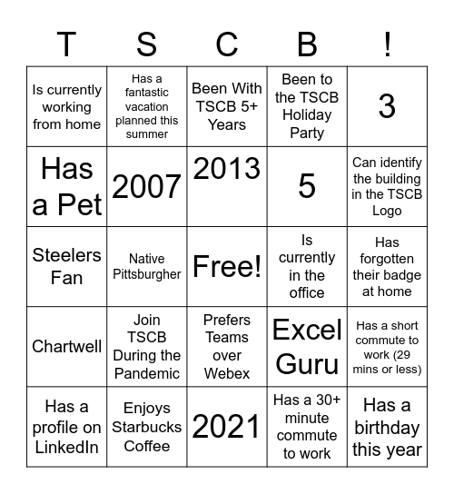 TriState Trivia Bingo Card