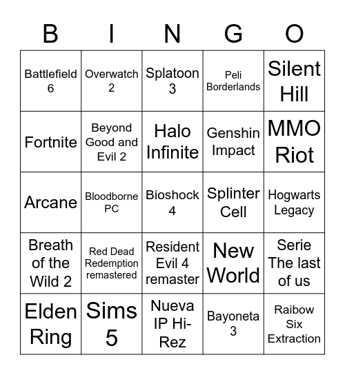 Bingo E3 Bingo Card
