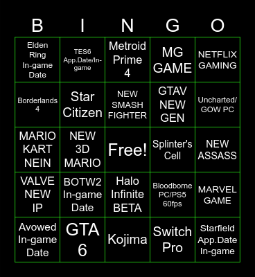 E3 2021 BINGO LETSGOOO Bingo Card