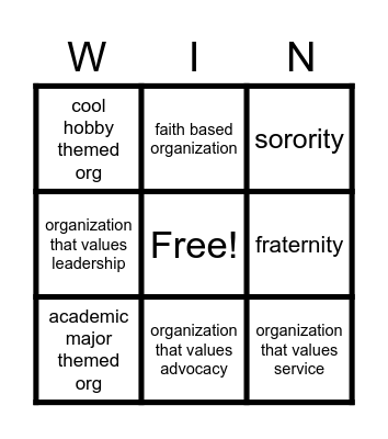 Student Organization Expo Bingo Card