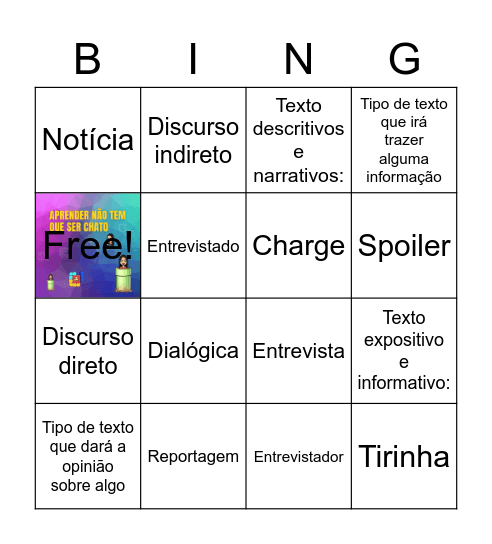 Gêneros Jornalísticos Bingo Card