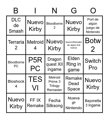 E3 Bingo Card