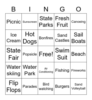Summer Fun Bingo Card