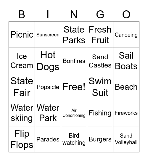 Summer Fun Bingo Card