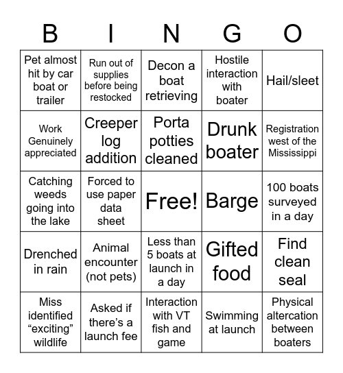 Boat launch full summer bingo Card