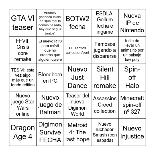 E3 2021 & Summer fest Bingo Card