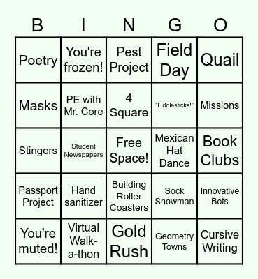 Room 18 End of Year Bingo Card