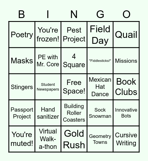 Room 18 End of Year Bingo Card