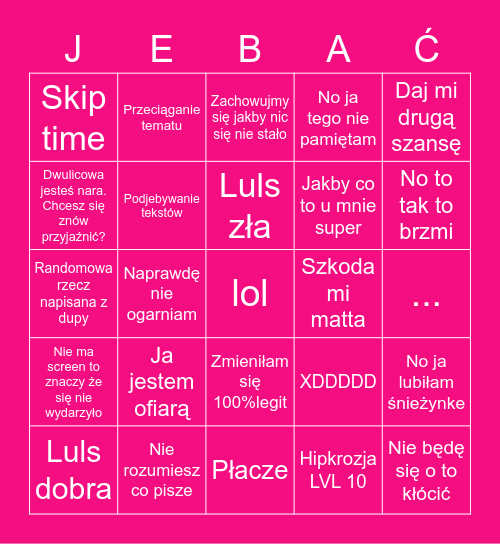 Koniara bingo Card