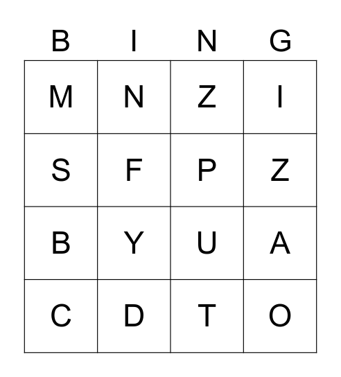 ABC Bingo Card