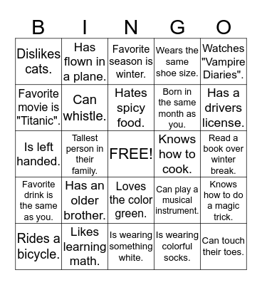 Getting to Know You Bingo Card