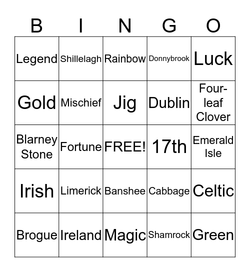 St. Patty's Day Bingo Card