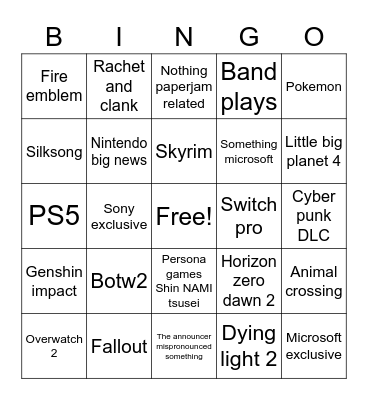 E3 Bingo Card