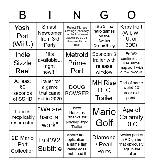 E3 2021 Bingo Card