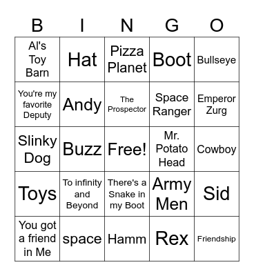 Toy Story Bingo Card