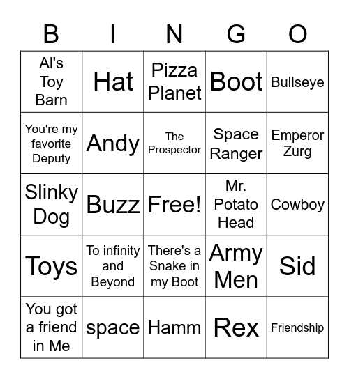 Toy Story Bingo Card