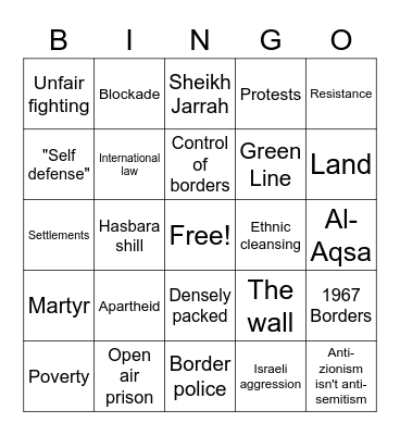 Liberate Palestine Bingo Card