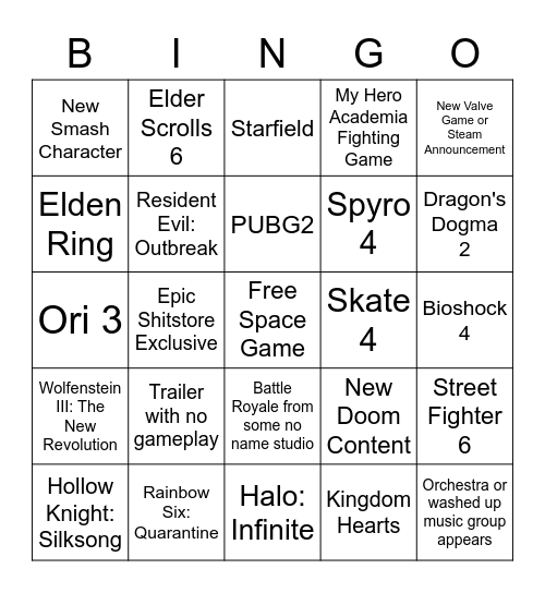 21 Bingo Card