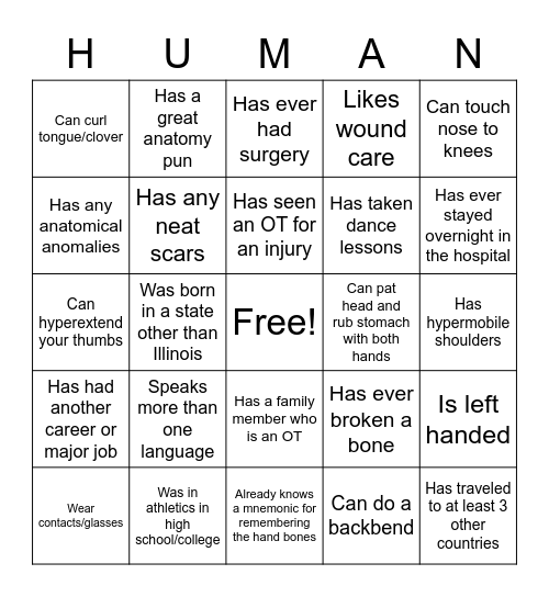 Human Bingo Anatomy Style! Bingo Card