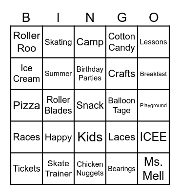 Sparkles Skate Bingo Card