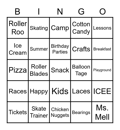 Sparkles Skate Bingo Card
